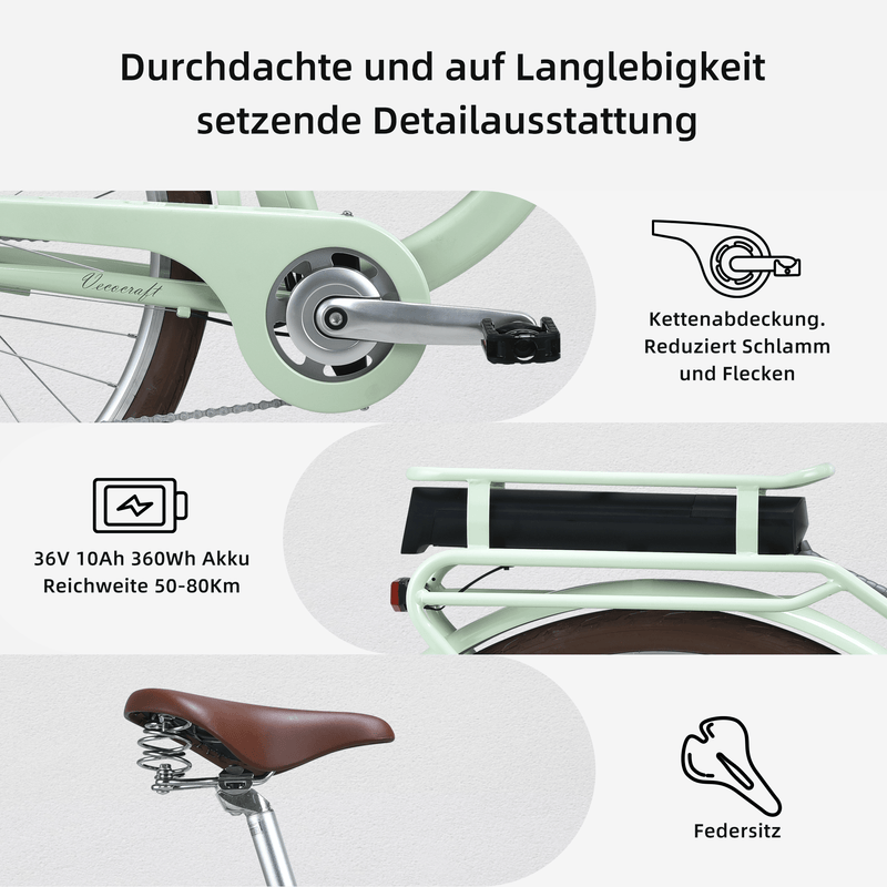 Vecocraft E-City Bike Hebe 7-speed 28 inch Grün Minze Olive