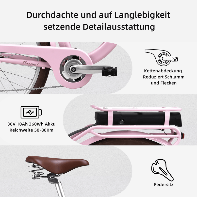 Vecocraft E-City Bike Hebe 7-speed 28 inch Women pink