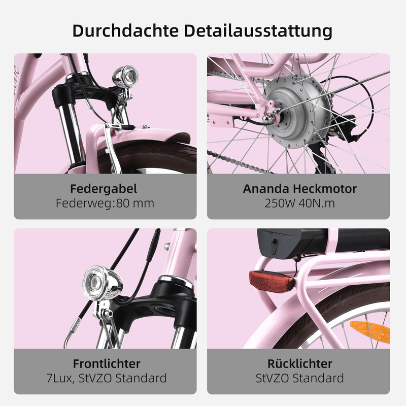 Vecocraft E-City Bike Hebe 7-speed 28 inch Women pink