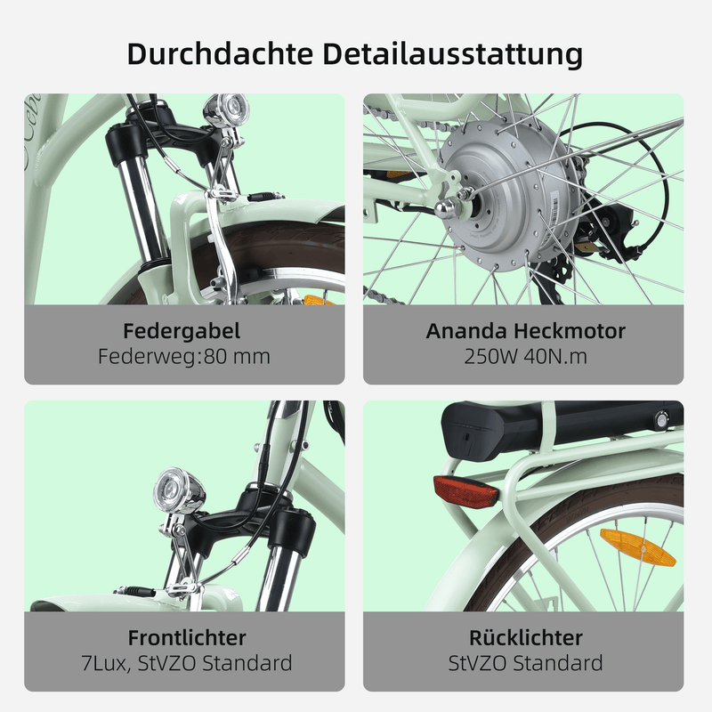 Vecocraft E-City Bike Hebe 7-speed 28 inch Grün Minze Olive