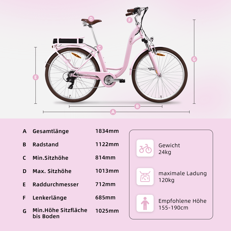 Vecocraft E-City Bike Hebe 7-speed 28 inch Women pink