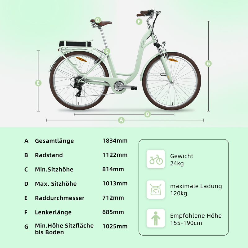 Vecocraft E-City Bike Hebe 7-speed 28 inch Grün Minze Olive