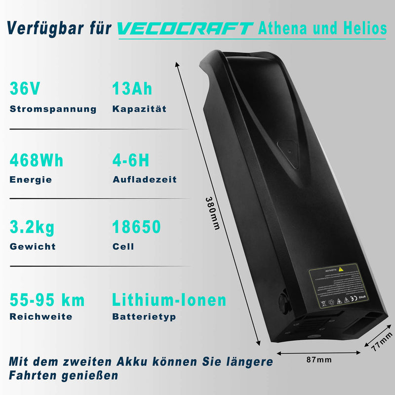 Batterie/Akku für VECOCRAFT EBIKE Athena und Helios 36V 13Ah (468WH)