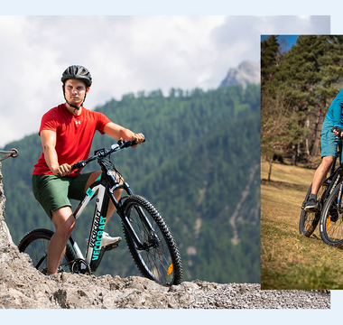 Mann fährt beste E-Bikes in Deutschland in bergiger Landschaft und sonnigem Gelände