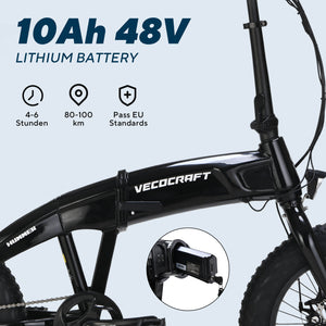 Vecocraft E-Klapprad Hummer,20'' fat E bike,schwarz