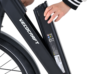 City E-Bike Schwarz Vecocraft LUNA 1.0 mit nahtlosem Rahmen und versteckten Kabeln