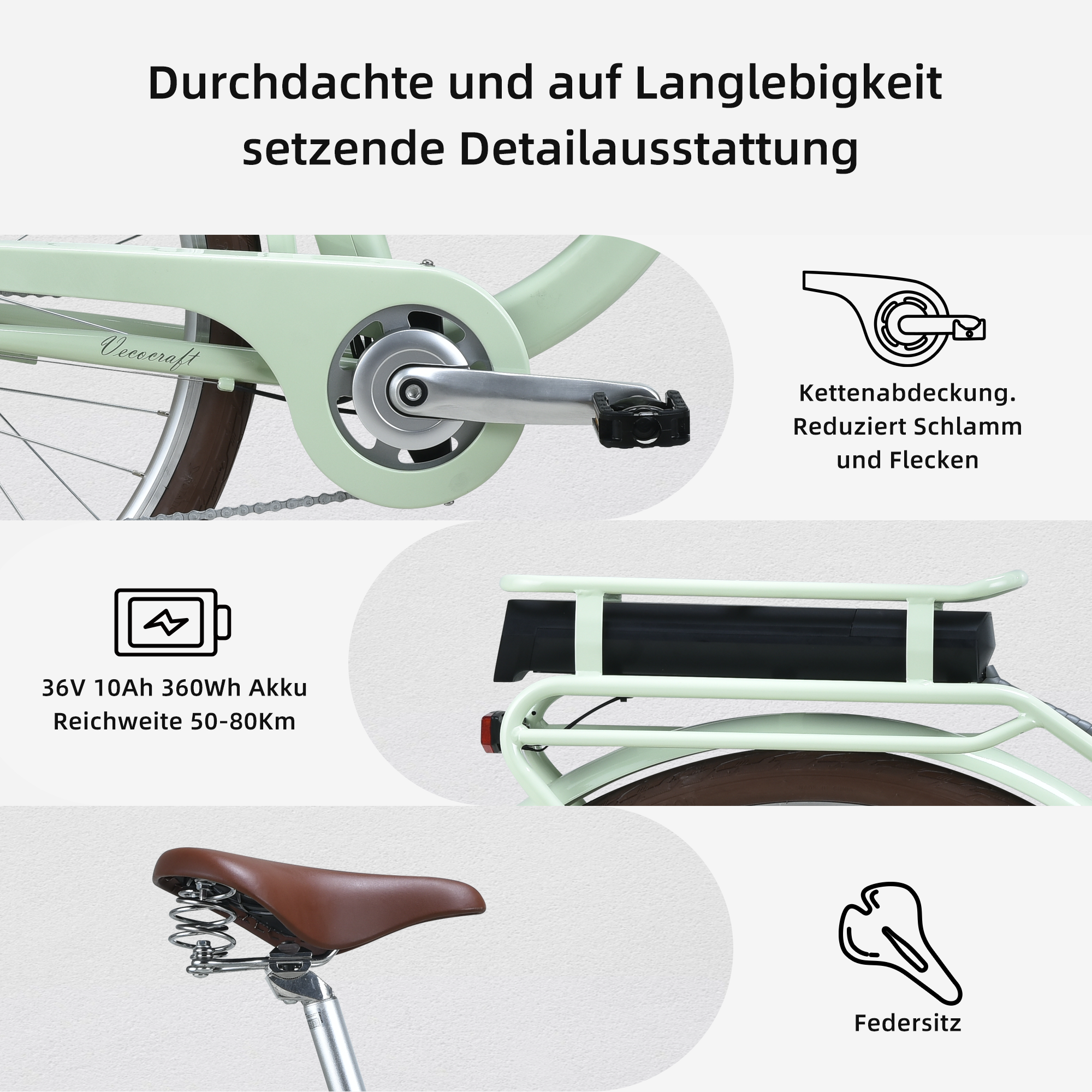 Vecocraft E-City Bike Hebe Grün Minze Olive