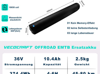 BatteriefurVECOCRAFTEBIKEOFFROAD36V10.4Ah_374.4WH_-Parameter
